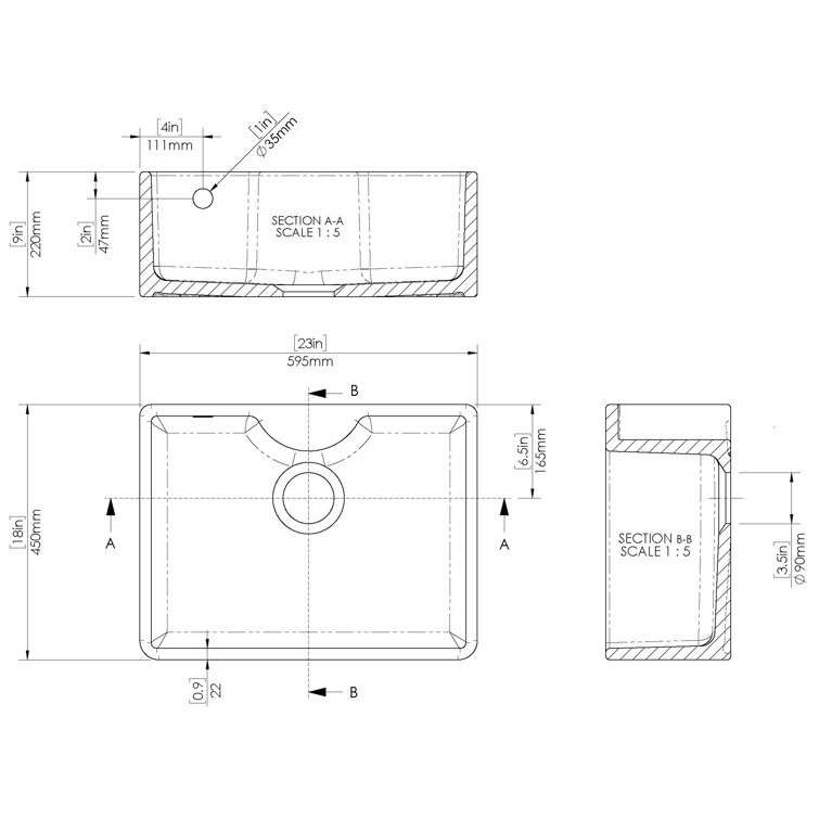 Nuie Fireclay Sinks 460mm W Single Bowl Fireclay Farmhouse Kitchen Sink Wayfair.co.uk